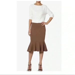 🆕 Zenana Outfitters Light Brown Mermaid-Hem Mid Skirt XL🆕